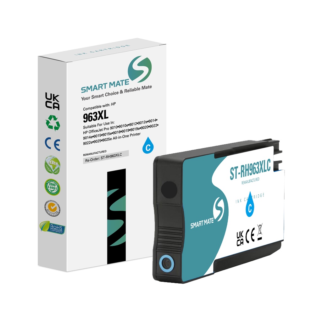 SMART MATE Remanufactured HP 3JA27AE (963XL) Inkjet Cartridge Cyan