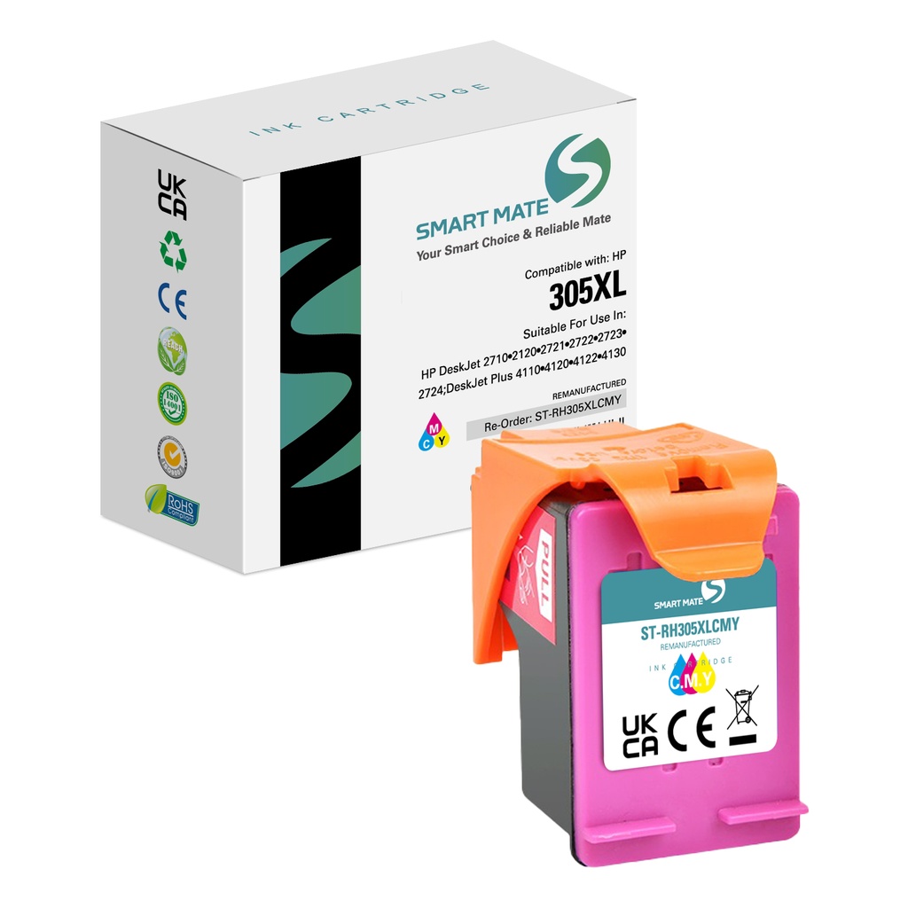 SMART MATE Remanufactured HP 3YM63AE (305XL) Inkjet Cartridge Cyan/Magenta/Yellow